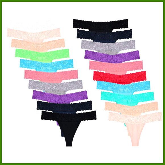 Lace Cotton Thongs for Women Low Rise T-Back Cheeky Panties 50% Recycled